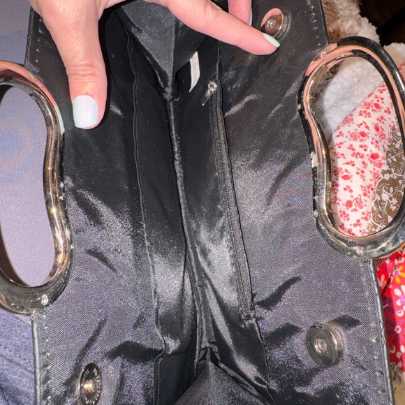 Black Embossed Pattern Top-Handle Clutch - Picture 4 of 4